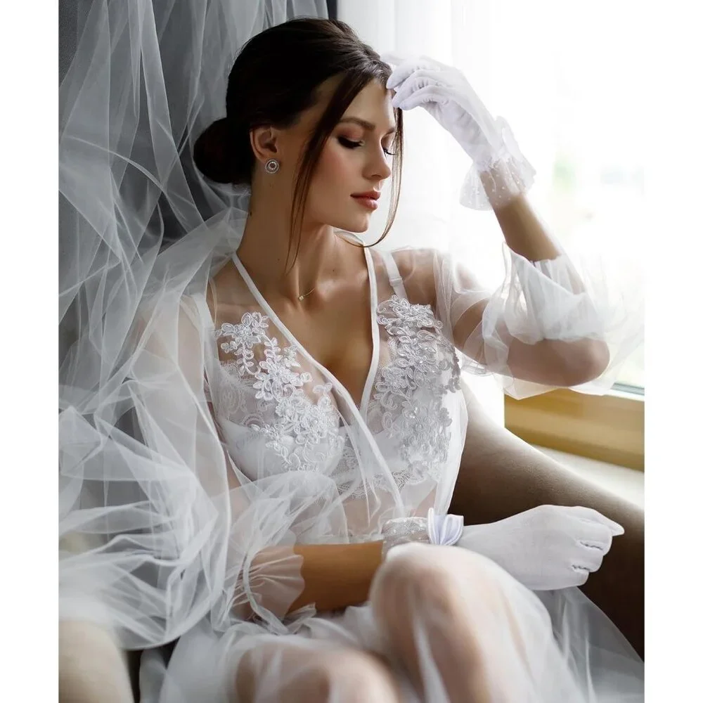 Women's Bow Lace Short Gloves White Princess Wedding Evening Party Accessories